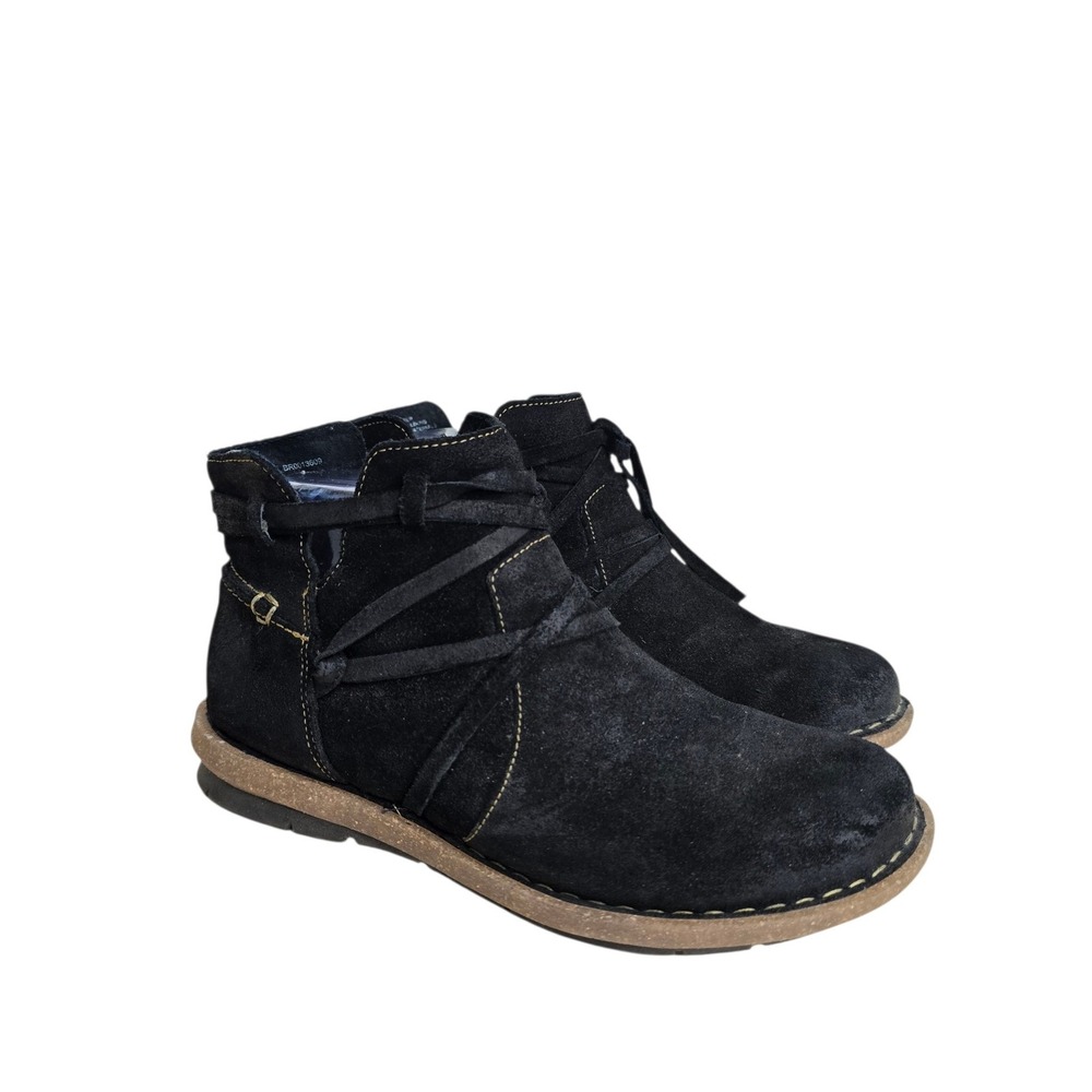 Born Black Suede Lace Up Side Zip Ankle Boots Womens Size 7 Bohemian Booties